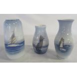 3 nautical vases by Royal Copenhagen (2) and Bing & Grondahl H 18 cm and 15 cm