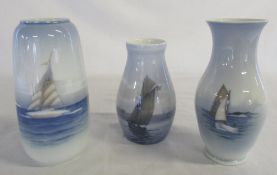 3 nautical vases by Royal Copenhagen (2) and Bing & Grondahl H 18 cm and 15 cm