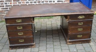 Large pedestal writing desk with central drawer removed