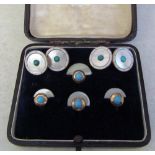 Pair of 9ct gold, mother of pearl and turquoise cufflink's total weight 6.