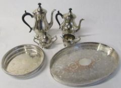 Silver plate tea and coffee set & 2 trays