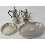 Silver plate tea and coffee set & 2 trays