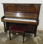 Steck overstrung upright piano with an adjustable piano stool