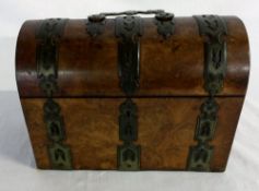 Victorian burr walnut domed top box with brass strap work