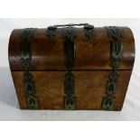 Victorian burr walnut domed top box with brass strap work