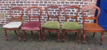 Pair of Victorian balloon back chairs & 3 others
