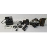 Various camera equipment inc Polaroid and Minolta cameras and lens