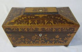 Early 19th century sarcophagus shaped inlaid tea caddy converted to a jewellery box