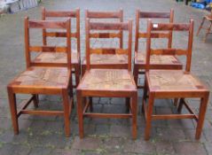 6 19th century rush seated rail back chairs