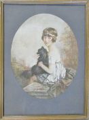 Framed print of a young girl with a dog by William Ablett 1921 36 cm x 48 cm