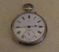 Longines pocket watch in an ornate Swiss silver .