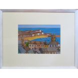 Cornish School acrylic painting 'Harbour View St Ives' signed by Tim Treagust 50.