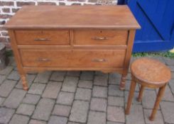 Pine chest of drawers and an oak stool