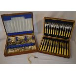 6 silver handled butter knives, quantity of silver plate and a silver plate fish knife / fork set,