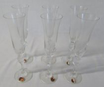 6 Gorham crystal champagne flutes with heart design