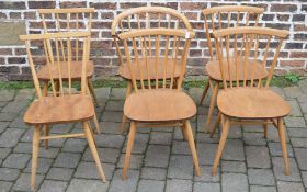 4 Ercol dining chairs including carver and another pair of Ercol chairs
