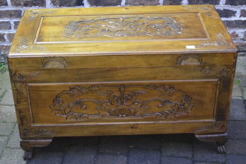 Oriental carved blanket box