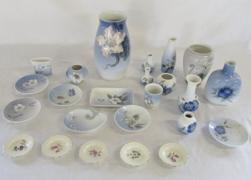 Large quantity of Royal Copenhagen and Bing & Grondahl flower vases and pin dishes