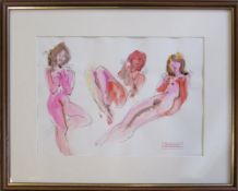 Studio stamped watercolour of three nudes by Peter Collins (1923-2001) Stanley Studios Chelsea 62.