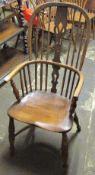 High back Windsor chair with pierced splat and crinoline stretcher