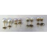 4 pairs of pearl earrings (some with 9ct gold backs)