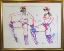 Impressionist work in crayon and pencil of two semi nudes signed by Peter Collins (1923-2001)