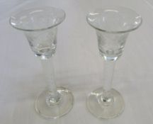 Pair of engraved twisted stemmed glasses