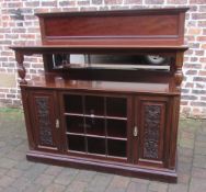 Late Victorian carved & glass panelled sideboard with side doors to store table leaves at the rear