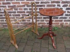 Small Victorian tripod table and a towel rail