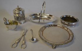 Various silver plate including wine coaster, salver,