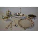 Various silver plate including wine coaster, salver,