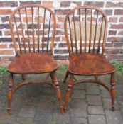 Pair of 19th century elm wood kitchen chairs with crinoline stretchers