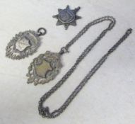 2 silver fobs, necklace and Post Office Telegrams medal total weight 1.