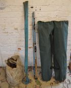 Various fishing gear and two folding chairs