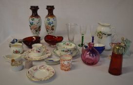 Various ceramics, painted glass vases,