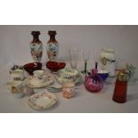 Various ceramics, painted glass vases,