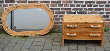 Chest of drawers with rope handles and matching wall mirror