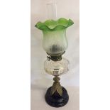 James Hinks & Son Victorian paraffin lamp with green glass shade