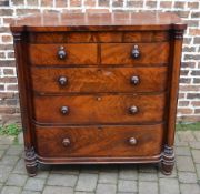 Large bow fronted Victorian mahogany veneer chest of drawers