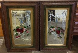 Pair of late Victorian cut glass & hand painted wall mirrors