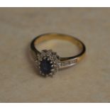 9ct gold sapphire and diamond ring, approx 0.