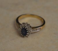 9ct gold sapphire and diamond ring, approx 0.