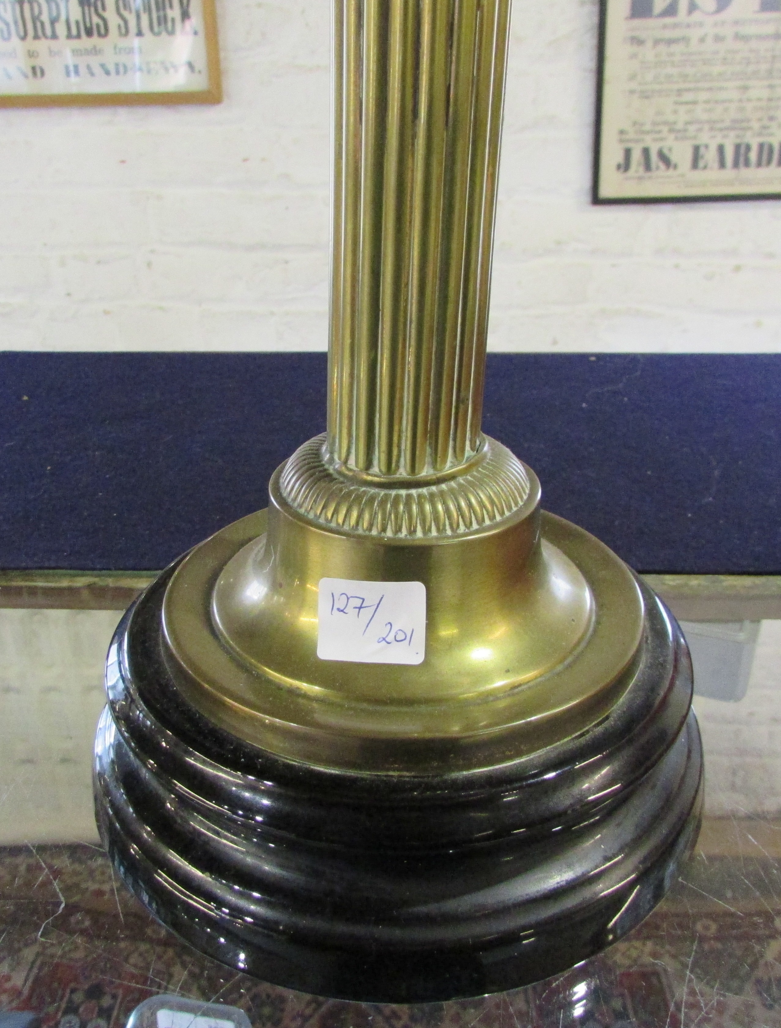 Victorian paraffin lamp on a brass column with a cranberry glass shade - Image 2 of 8