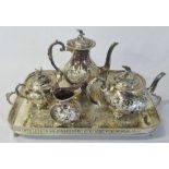 Silver plate tea and coffee service with tray