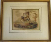 Georgian watercolour of a boy on a leaping horse 31 cm x 26 cm