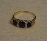 18ct gold sapphire and diamond ring size O