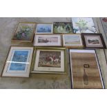 Selection of assorted prints and a still life oil painting