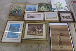 Selection of assorted prints and a still life oil painting