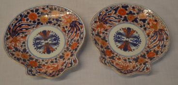 Pair of Imari style shell shaped dishes