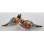 Royal Crown Derby paperweights of two pheasants both with gold stoppers (one beak chipped) L 18 cm